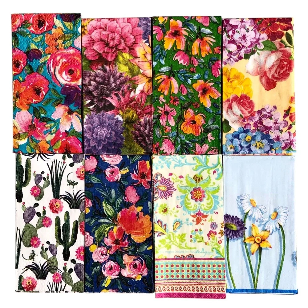 Bundle Set of 8 Individual Floral Pocket Tissues for Decoupage